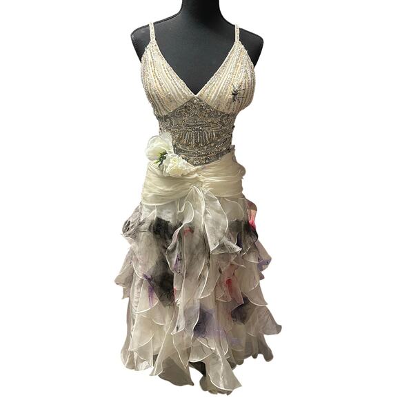 GLAM-O-WEEN! TERANI COUTURE Beaded A-line Tiered Spider Gown Dress Costume - 4 - Picture 1 of 11